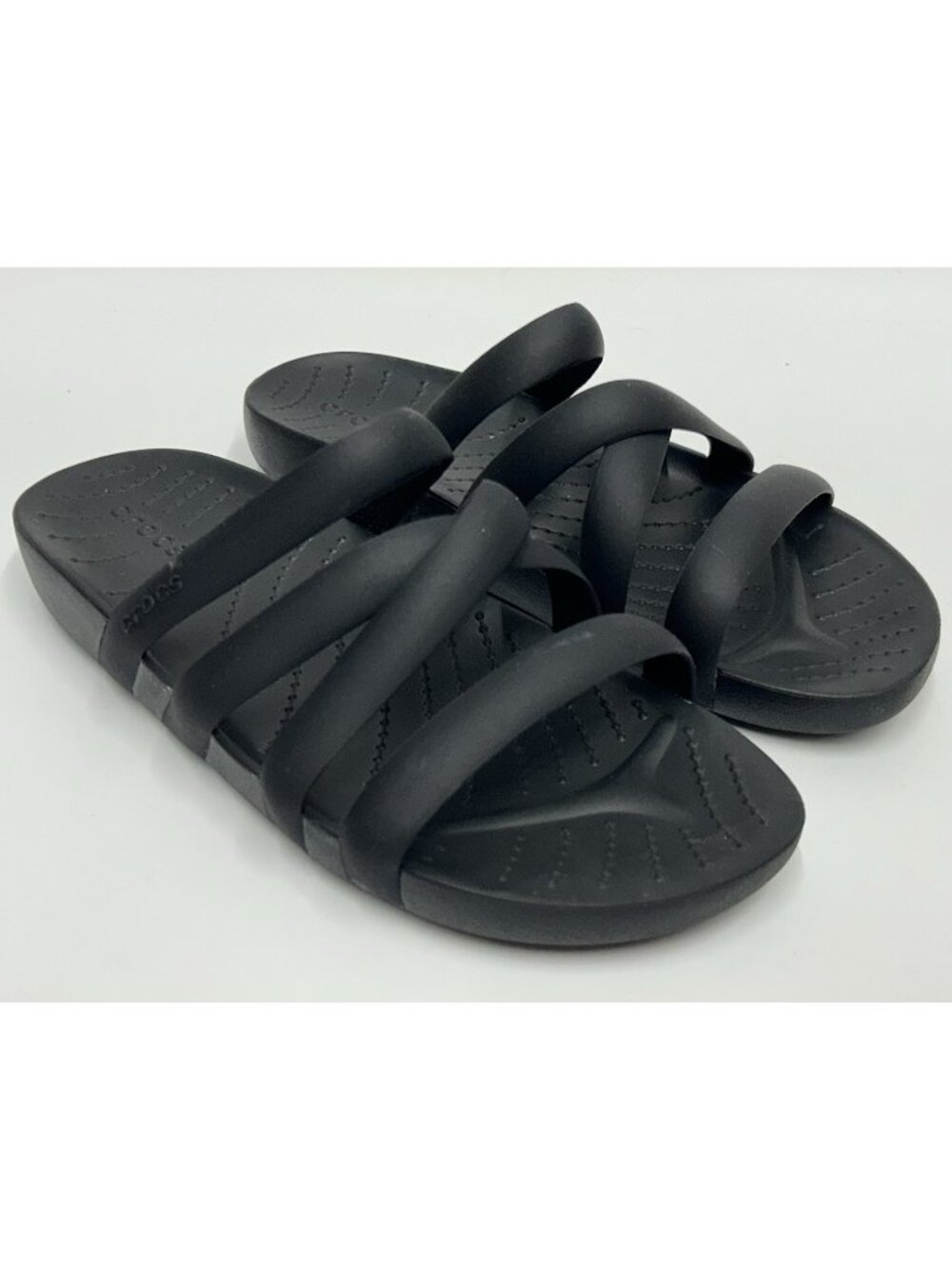 Crocs Splash Strappy Sandals Women’s Size 6 Black Slip On Slides Comfort